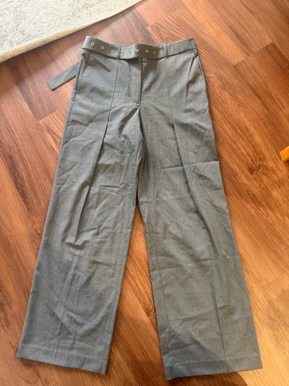 Helmut Lang Wide-Leg Gray Women's Trousers with Belt